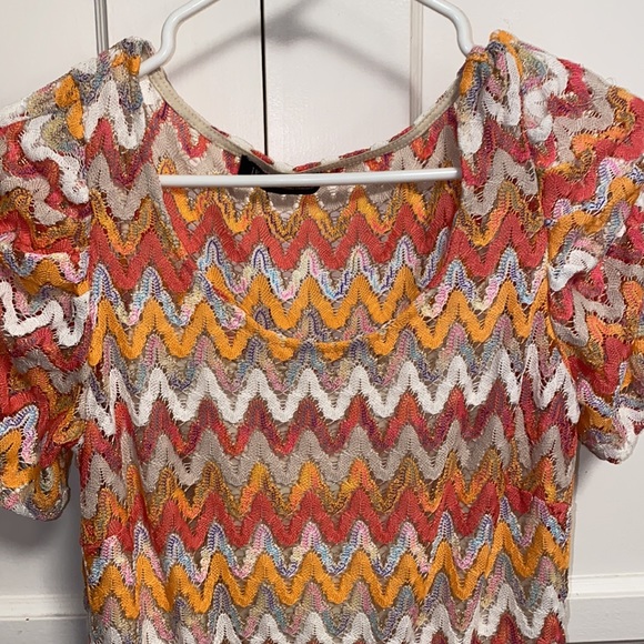 INC International Concepts Large Orange Pink White Zig Zag Cinch Waist Dress - Picture 4 of 12